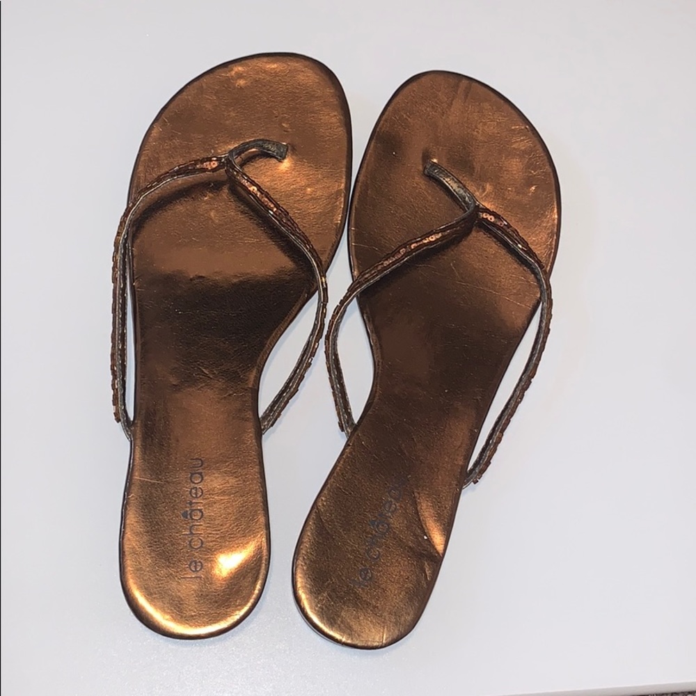 Le Château bronze sequin flip flops